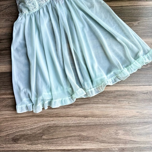 Victoria's Secret Lace & Mesh Mint Green Chemise Babydoll with Sheer Ruffle Trim - Picture 9 of 12